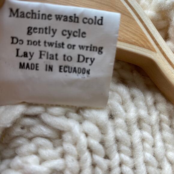 Indian Creations Fisherman Hooded Wool Zip Cardigan Sweater Women M Cream Chunky - Picture 7 of 12